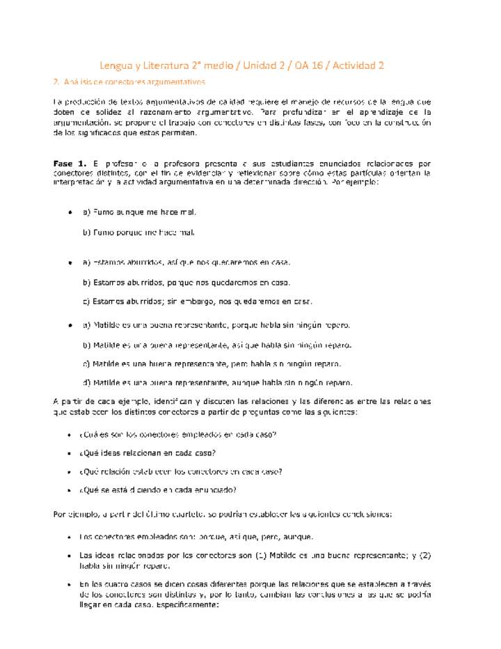 Lengua y Literatura 2 medio-Unidad 2-OA16-Actividad 2 Lengua y Literatura 2 medio-Unidad 2-OA16-Actividad 2
