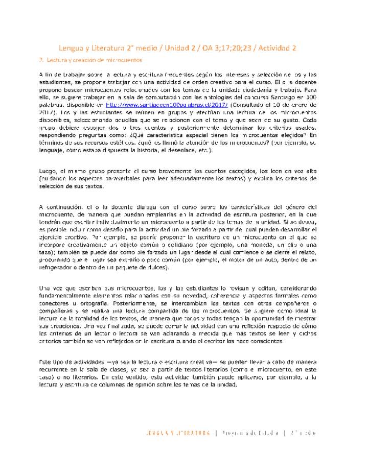 Lengua y Literatura 2 medio-Unidad 2-OA3;17;20;23-Actividad 2 Lengua y Literatura 2 medio-Unidad 2-OA3;17;20;23-Actividad 2