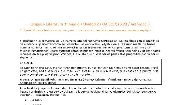 Lengua y Literatura 2 medio-Unidad 2-OA3;17;20;23-Actividad 3 Lengua y Literatura 2 medio-Unidad 2-OA3;17;20;23-Actividad 3