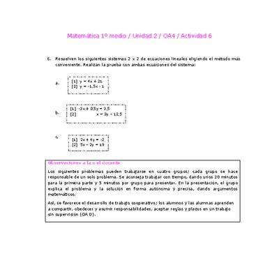 Matemática 1 medio-Unidad 2-OA4-Actividad 6 Matemática 1 medio-Unidad 2-OA4-Actividad 6