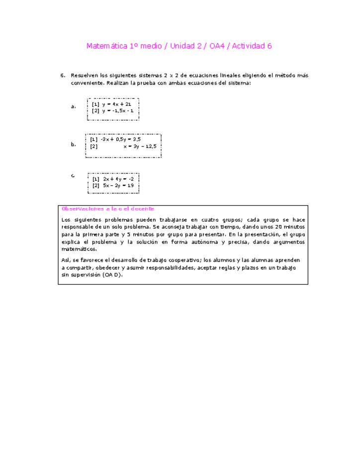 Matemática 1 medio-Unidad 2-OA4-Actividad 6 Matemática 1 medio-Unidad 2-OA4-Actividad 6