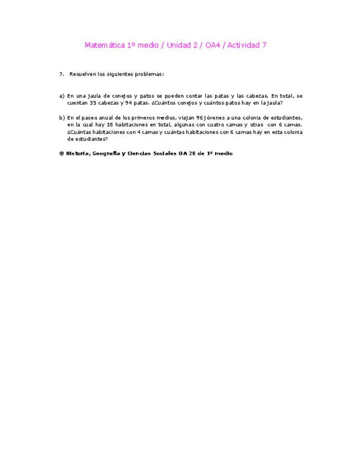 Matemática 1 medio-Unidad 2-OA4-Actividad 7 Matemática 1 medio-Unidad 2-OA4-Actividad 7