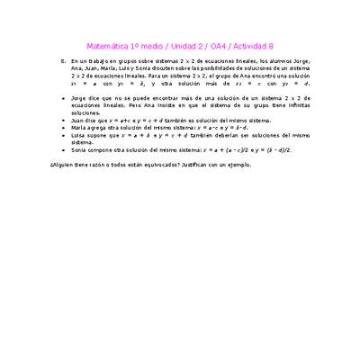 Matemática 1 medio-Unidad 2-OA4-Actividad 8 Matemática 1 medio-Unidad 2-OA4-Actividad 8