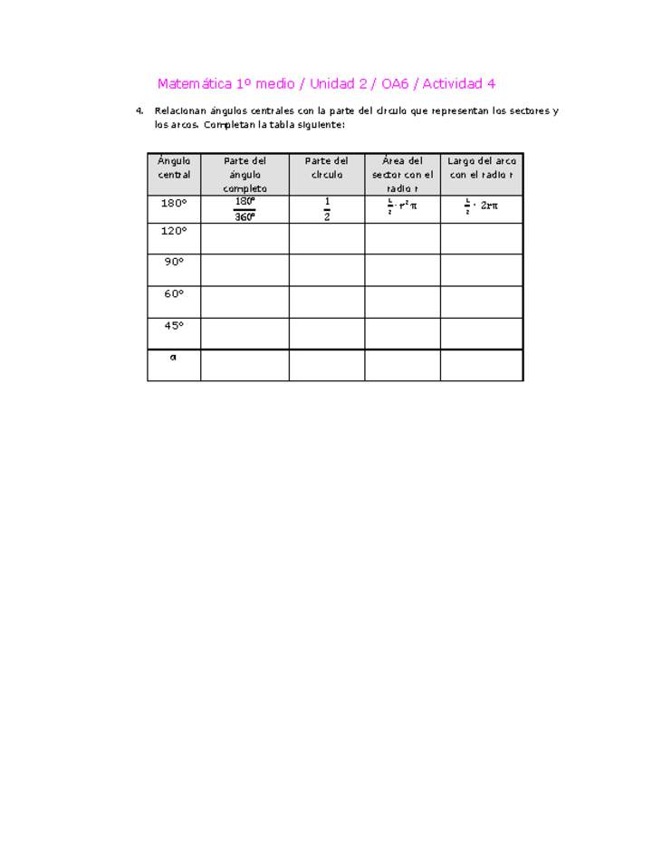 Matemática 1 medio-Unidad 2-OA6-Actividad 4 Matemática 1 medio-Unidad 2-OA6-Actividad 4