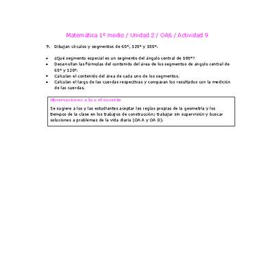 Matemática 1 medio-Unidad 2-OA6-Actividad 9 Matemática 1 medio-Unidad 2-OA6-Actividad 9