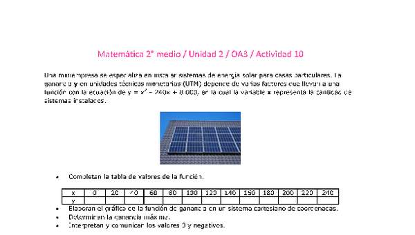 Matemática 2 medio-Unidad 2-OA3-Actividad 10 Matemática 2 medio-Unidad 2-OA3-Actividad 10