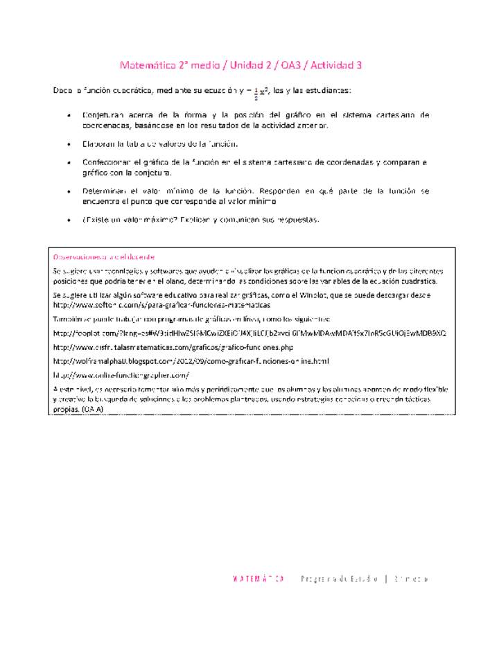 Matemática 2 medio-Unidad 2-OA3-Actividad 3 Matemática 2 medio-Unidad 2-OA3-Actividad 3