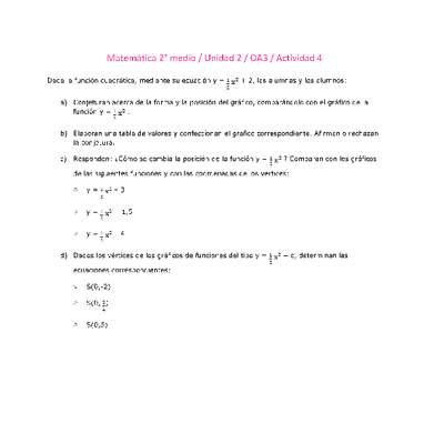 Matemática 2 medio-Unidad 2-OA3-Actividad 4 Matemática 2 medio-Unidad 2-OA3-Actividad 4