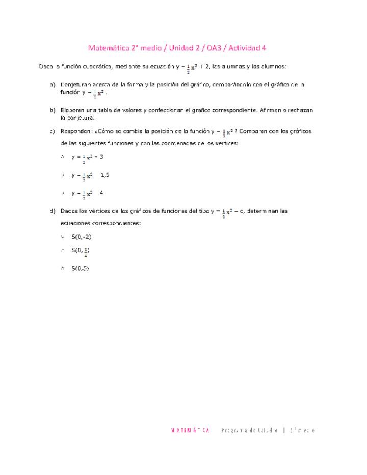 Matemática 2 medio-Unidad 2-OA3-Actividad 4 Matemática 2 medio-Unidad 2-OA3-Actividad 4
