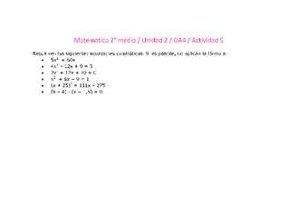 Matemática 2 medio-Unidad 2-OA4-Actividad 5 Matemática 2 medio-Unidad 2-OA4-Actividad 5
