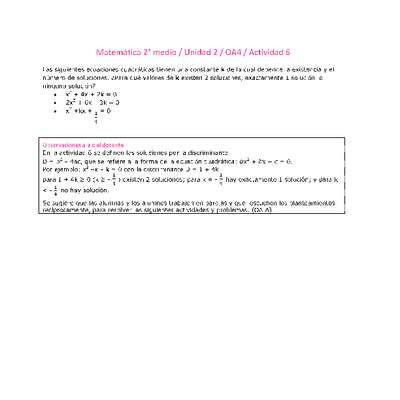 Matemática 2 medio-Unidad 2-OA4-Actividad 6 Matemática 2 medio-Unidad 2-OA4-Actividad 6
