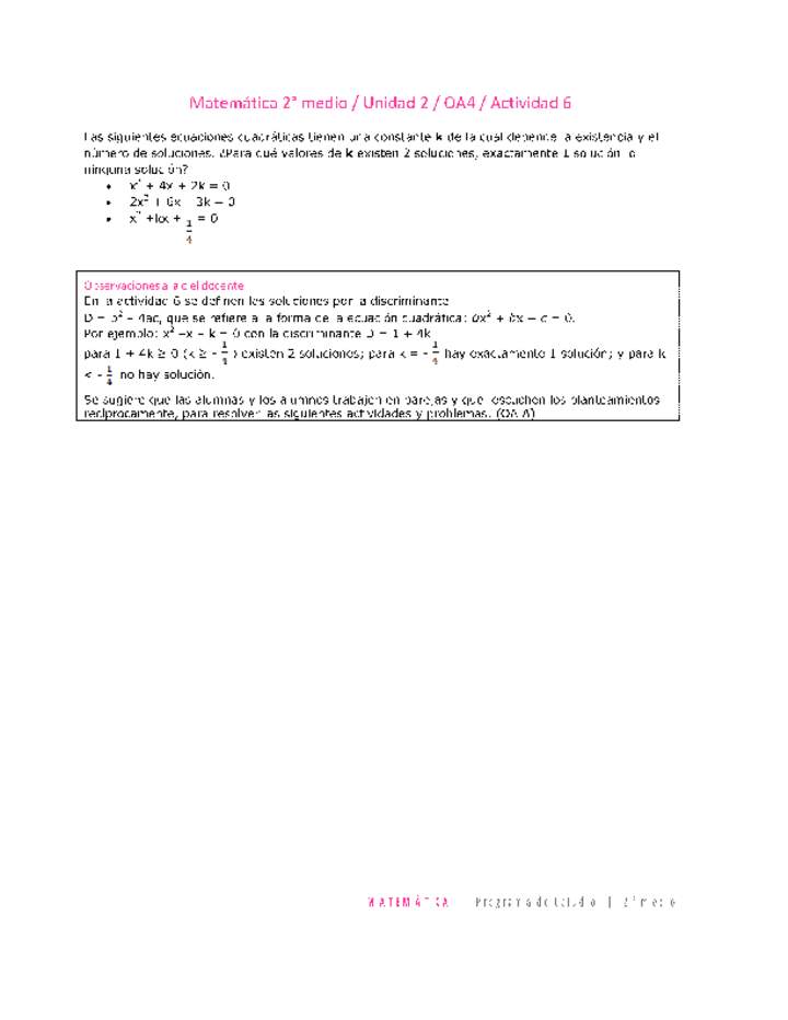 Matemática 2 medio-Unidad 2-OA4-Actividad 6 Matemática 2 medio-Unidad 2-OA4-Actividad 6