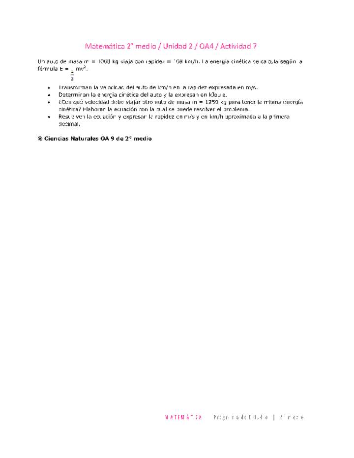 Matemática 2 medio-Unidad 2-OA4-Actividad 7 Matemática 2 medio-Unidad 2-OA4-Actividad 7