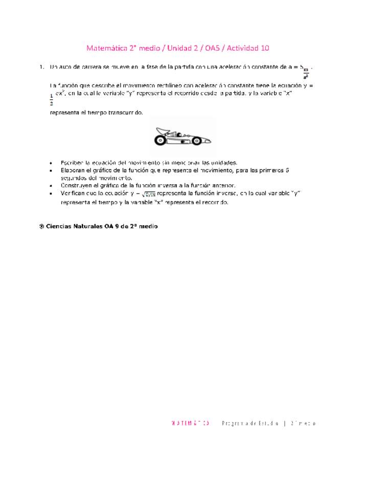 Matemática 2 medio-Unidad 2-OA5-Actividad 10 Matemática 2 medio-Unidad 2-OA5-Actividad 10