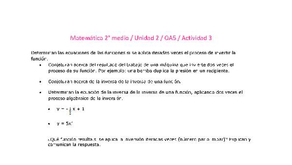 Matemática 2 medio-Unidad 2-OA5-Actividad 3 Matemática 2 medio-Unidad 2-OA5-Actividad 3