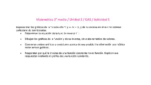 Matemática 2 medio-Unidad 2-OA5-Actividad 5 Matemática 2 medio-Unidad 2-OA5-Actividad 5