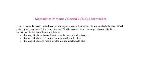 Matemática 2 medio-Unidad 2-OA5-Actividad 9 Matemática 2 medio-Unidad 2-OA5-Actividad 9
