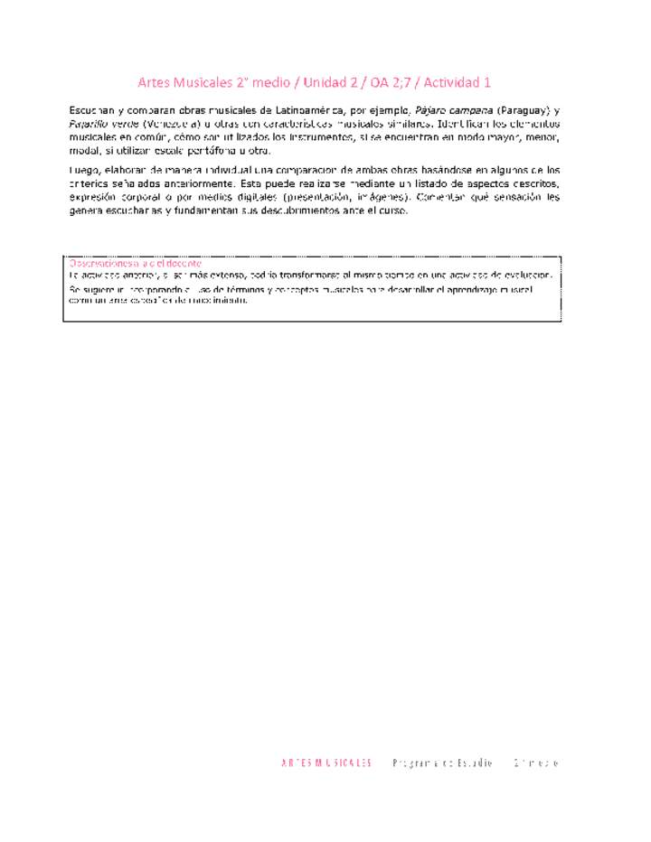 Artes Musicales 2 medio-Unidad 2-OA2;7-Actividad 1 Artes Musicales 2 medio-Unidad 2-OA2;7-Actividad 1
