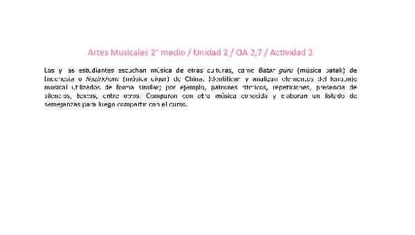 Artes Musicales 2 medio-Unidad 2-OA2;7-Actividad 2 Artes Musicales 2 medio-Unidad 2-OA2;7-Actividad 2