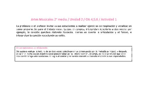 Artes Musicales 2 medio-Unidad 2-OA4;5;6-Actividad 1 Artes Musicales 2 medio-Unidad 2-OA4;5;6-Actividad 1