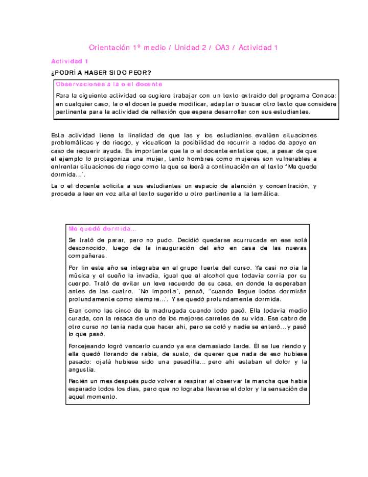 Orientación 1 medio-Unidad 2-OA3-Actividad 1 Orientación 1 medio-Unidad 2-OA3-Actividad 1