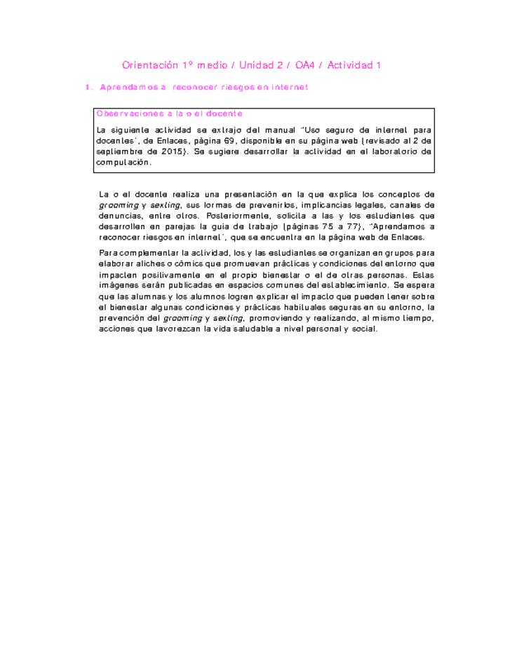 Orientación 1 medio-Unidad 2-OA4-Actividad 1 Orientación 1 medio-Unidad 2-OA4-Actividad 1