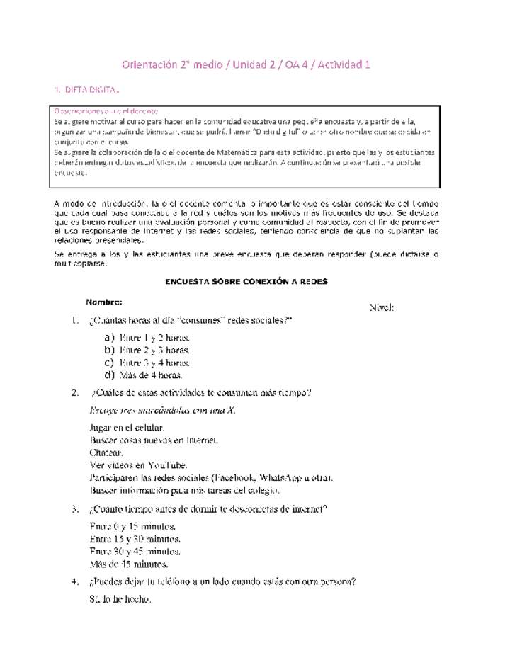 Orientación 2 medio-Unidad 2-OA4-Actividad 1 Orientación 2 medio-Unidad 2-OA4-Actividad 1