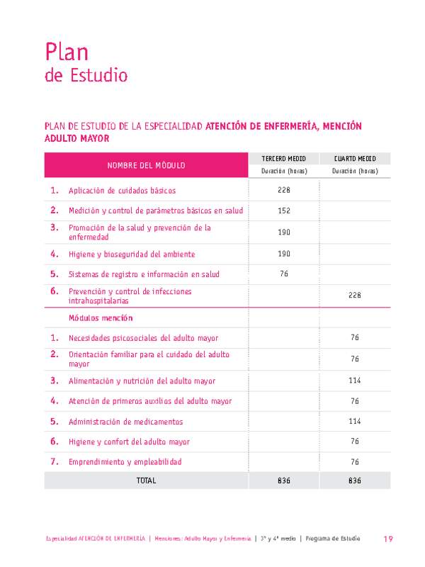 Plan de Estudio Especialidad Atención de Enfermería mención Adulto Mayor Plan de Estudio Especialidad Atención de Enfermería mención Adulto Mayor