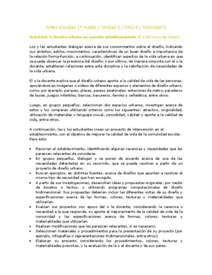 Artes Visuales 1 medio-Unidad 3-OA1;4-Actividad 5 Artes Visuales 1 medio-Unidad 3-OA1;4-Actividad 5