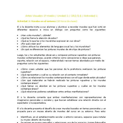 Artes Visuales 1 medio-Unidad 3-OA2;5;6-Actividad 1 Artes Visuales 1 medio-Unidad 3-OA2;5;6-Actividad 1
