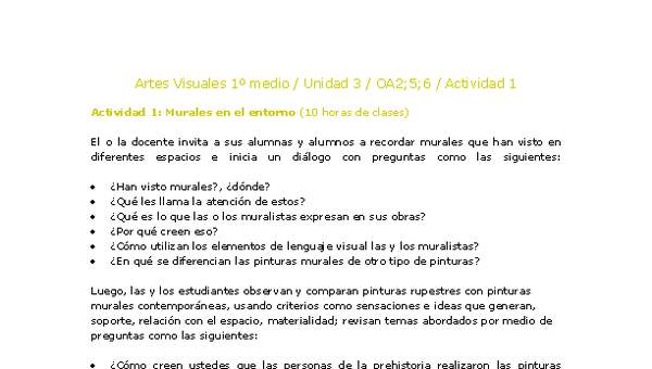 Artes Visuales 1 medio-Unidad 3-OA2;5;6-Actividad 1 Artes Visuales 1 medio-Unidad 3-OA2;5;6-Actividad 1