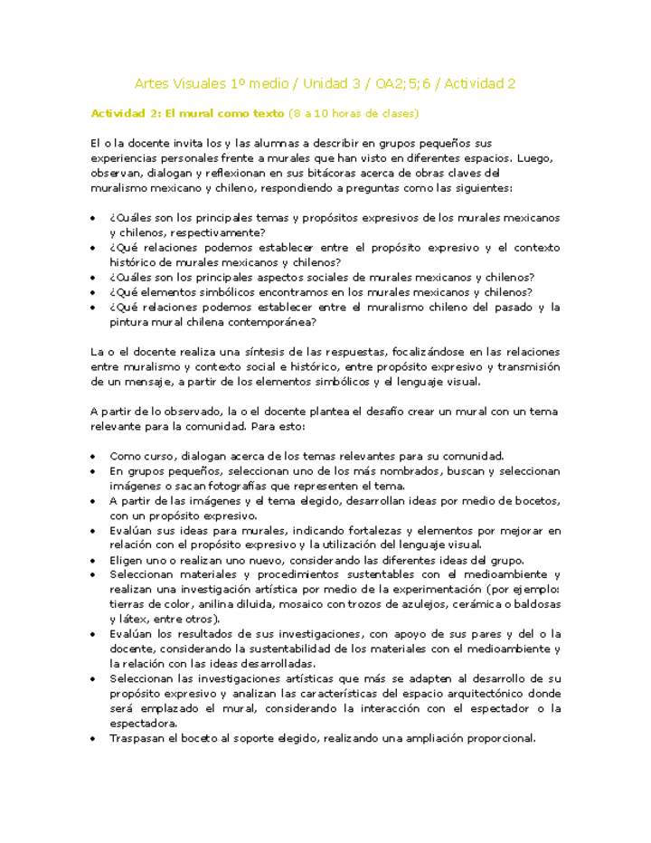 Artes Visuales 1 medio-Unidad 3-OA2;5;6-Actividad 2 Artes Visuales 1 medio-Unidad 3-OA2;5;6-Actividad 2