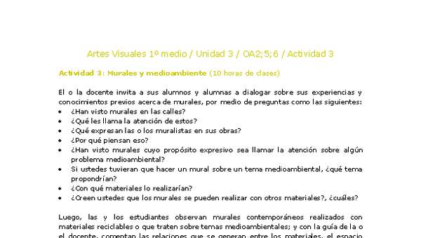 Artes Visuales 1 medio-Unidad 3-OA2;5;6-Actividad 3 Artes Visuales 1 medio-Unidad 3-OA2;5;6-Actividad 3