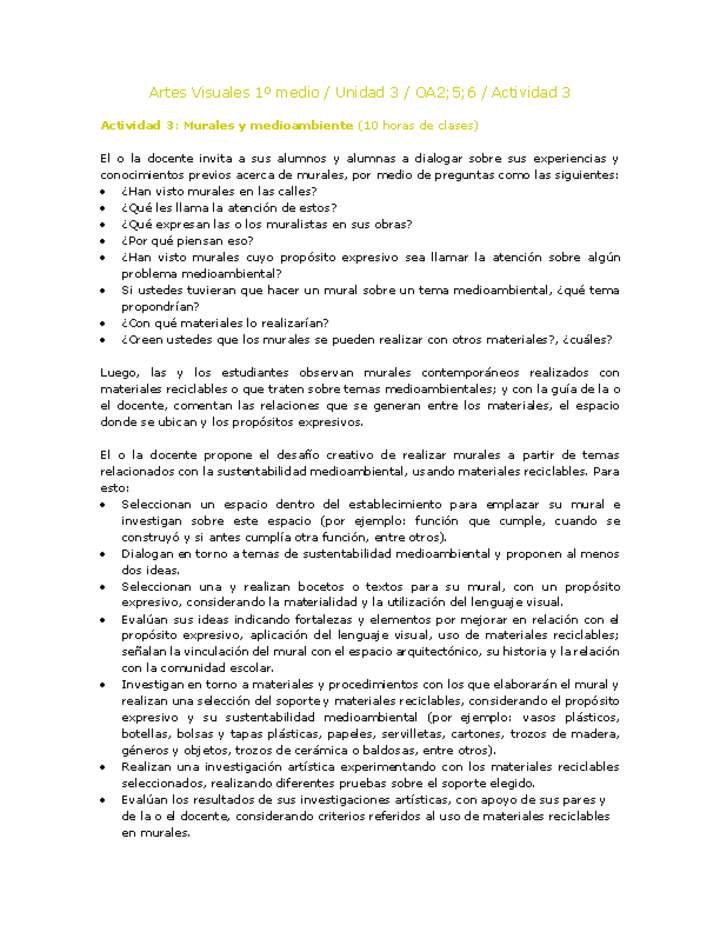 Artes Visuales 1 medio-Unidad 3-OA2;5;6-Actividad 3 Artes Visuales 1 medio-Unidad 3-OA2;5;6-Actividad 3