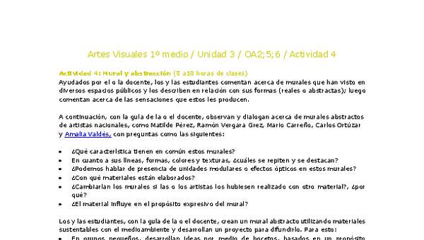 Artes Visuales 1 medio-Unidad 3-OA2;5;6-Actividad 4 Artes Visuales 1 medio-Unidad 3-OA2;5;6-Actividad 4