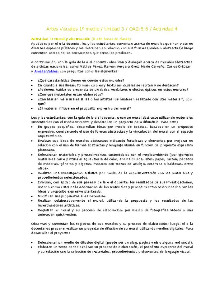 Artes Visuales 1 medio-Unidad 3-OA2;5;6-Actividad 4 Artes Visuales 1 medio-Unidad 3-OA2;5;6-Actividad 4