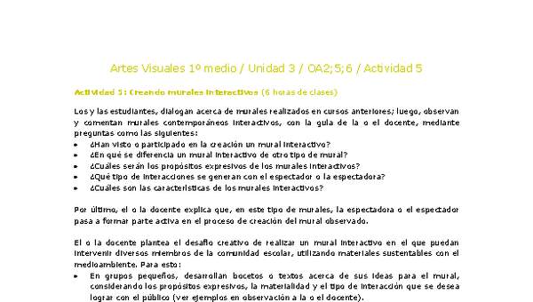 Artes Visuales 1 medio-Unidad 3-OA2;5;6-Actividad 5 Artes Visuales 1 medio-Unidad 3-OA2;5;6-Actividad 5