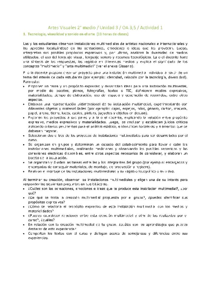 Artes Visuales 2 medio-Unidad 3-OA3;5-Actividad 1 Artes Visuales 2 medio-Unidad 3-OA3;5-Actividad 1