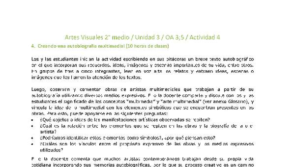 Artes Visuales 2 medio-Unidad 3-OA3;5-Actividad 4 Artes Visuales 2 medio-Unidad 3-OA3;5-Actividad 4