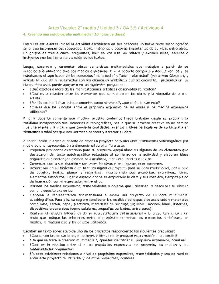 Artes Visuales 2 medio-Unidad 3-OA3;5-Actividad 4 Artes Visuales 2 medio-Unidad 3-OA3;5-Actividad 4