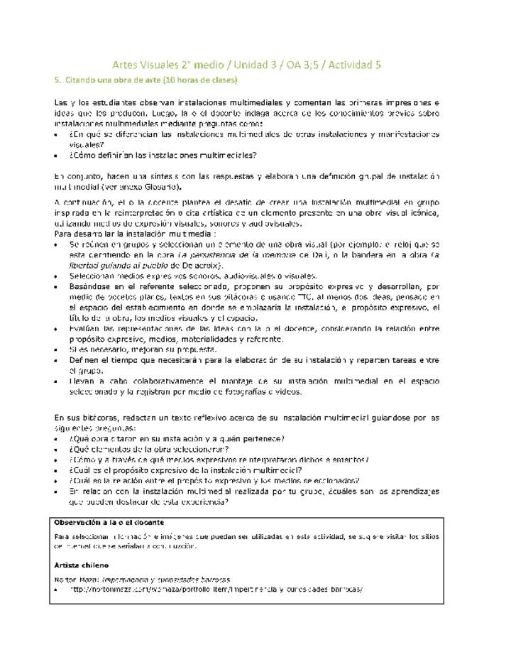 Artes Visuales 2 medio-Unidad 3-OA3;5-Actividad 5 Artes Visuales 2 medio-Unidad 3-OA3;5-Actividad 5