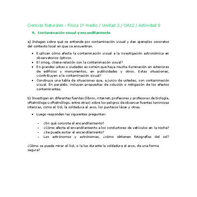 Ciencias Naturales 1 medio-Unidad 3-OA12-Actividad 9 Ciencias Naturales 1 medio-Unidad 3-OA12-Actividad 9