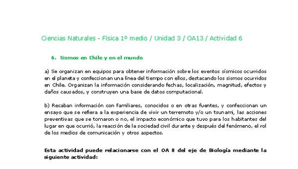 Ciencias Naturales 1 medio-Unidad 3-OA13-Actividad 6 Ciencias Naturales 1 medio-Unidad 3-OA13-Actividad 6