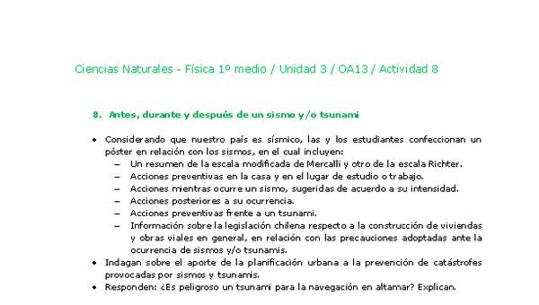Ciencias Naturales 1 medio-Unidad 3-OA13-Actividad 8 Ciencias Naturales 1 medio-Unidad 3-OA13-Actividad 8