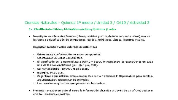 Ciencias Naturales 1 medio-Unidad 3-OA19-Actividad 3 Ciencias Naturales 1 medio-Unidad 3-OA19-Actividad 3