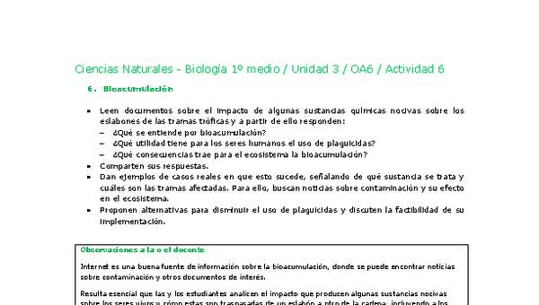 Ciencias Naturales 1 medio-Unidad 3-OA6-Actividad 6 Ciencias Naturales 1 medio-Unidad 3-OA6-Actividad 6
