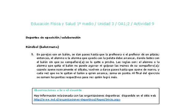 Educación Física 1 medio-Unidad 3-OA1;2-Actividad 9 Educación Física 1 medio-Unidad 3-OA1;2-Actividad 9