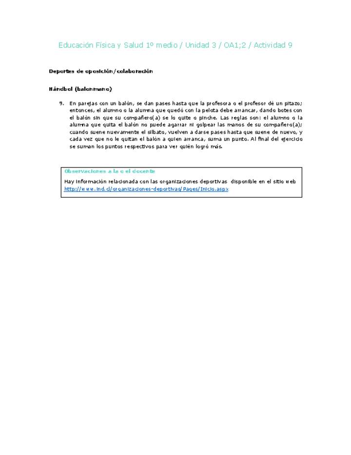 Educación Física 1 medio-Unidad 3-OA1;2-Actividad 9 Educación Física 1 medio-Unidad 3-OA1;2-Actividad 9