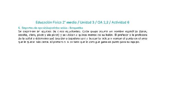 Educación Física 2 medio-Unidad 3-OA1;2-Actividad 6 Educación Física 2 medio-Unidad 3-OA1;2-Actividad 6
