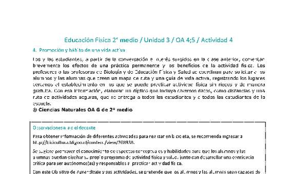 Educación Física 2 medio-Unidad 3-OA4;5-Actividad 4 Educación Física 2 medio-Unidad 3-OA4;5-Actividad 4